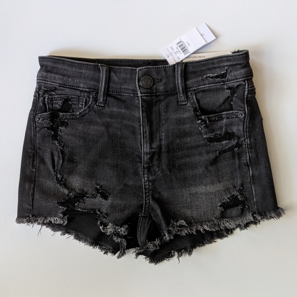 American Eagle Hi-Rise Shortie Denim Shorts in Black Wash, 0 NWT - Picture 2 of 5